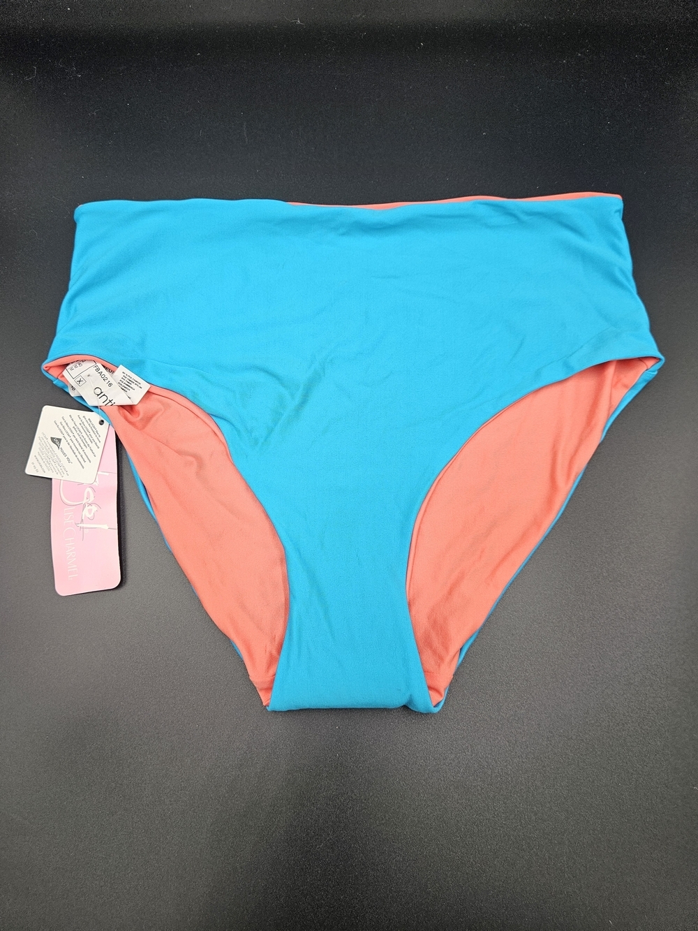 Antigel by Lise Charmel Reversible Bikini Bottom Blue Coral High Waist Med NWT